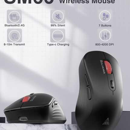 SM66 Dual Mode Wireless Gaming Mouse, Rechargeable RGB Ergonomic Mice with Adjustable DPI ,black
