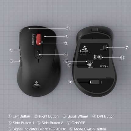 SM66 Dual Mode Wireless Gaming Mouse, Rechargeable RGB Ergonomic Mice with Adjustable DPI ,black