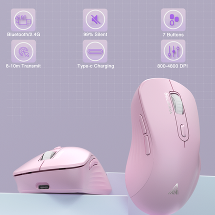 SM67 Dual Mode Wireless Gaming Mouse, Rechargeable RGB Ergonomic Mice with Adjustable DPI ,pink