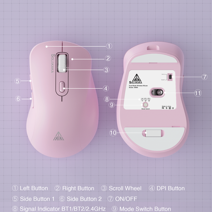 SM67 Dual Mode Wireless Gaming Mouse, Rechargeable RGB Ergonomic Mice with Adjustable DPI ,pink