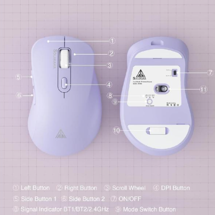 SM68 Dual Mode Wireless Gaming Mouse, Rechargeable RGB Ergonomic Mice with Adjustable DPI ,purple