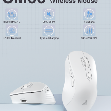 SM66 Dual Mode Wireless Gaming Mouse, Rechargeable RGB Ergonomic Mice with Adjustable DPI ,white