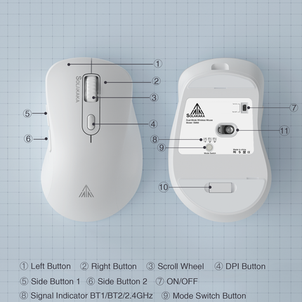 SM66 Dual Mode Wireless Gaming Mouse, Rechargeable RGB Ergonomic Mice with Adjustable DPI ,white