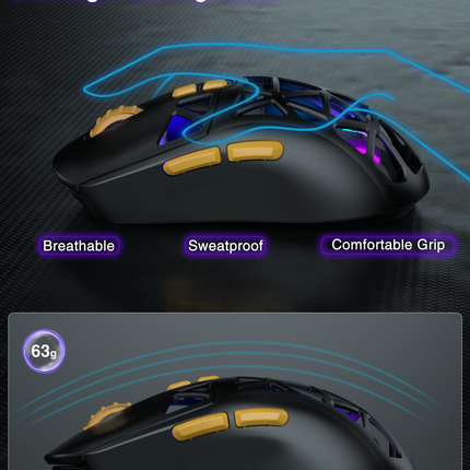 SM802 Tri‑Mode Gaming Mouse, Adjustable DPI, RGB Backlight, Ergonomic Wireless Mouse,black