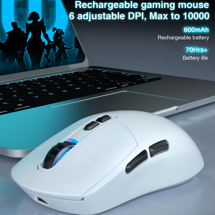 SM802 Tri‑Mode Gaming Mouse, Adjustable DPI, RGB Backlight, Ergonomic Wireless Mouse,white