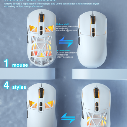 SM802 Tri‑Mode Gaming Mouse, Adjustable DPI, RGB Backlight, Ergonomic Wireless Mouse,white