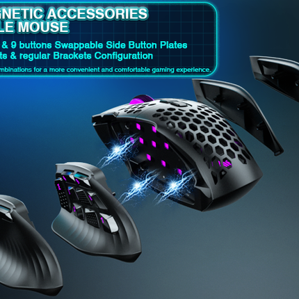 SM809pro Tri-Mode MM0 Wireless Gaming Mouse, Adjustable DPI RGB Backlight,black