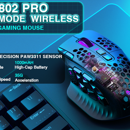 SM809pro Tri-Mode MM0 Wireless Gaming Mouse, Adjustable DPI RGB Backlight,black