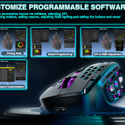 SM809pro Tri-Mode MM0 Wireless Gaming Mouse, Adjustable DPI RGB Backlight,black