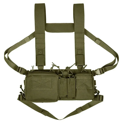 Tactical Chest Vest Rig Bag Field Training Vest Multifunctional Camouflage Strap with Multi-Pocket Outdoor Camping CS Match Pack - Army Green