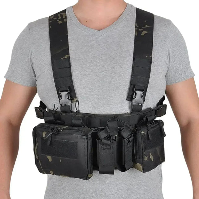 Tactical Chest Vest Rig Bag Field Training Vest Multifunctional Camouflage Strap with Multi-Pocket Outdoor Camping CS Match Pack - Army Green