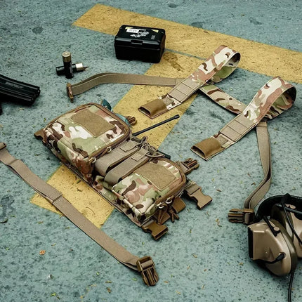 Tactical Chest Vest Rig Bag Field Training Vest Multifunctional Camouflage Strap with Multi-Pocket Outdoor Camping CS Match Pack - Army Green