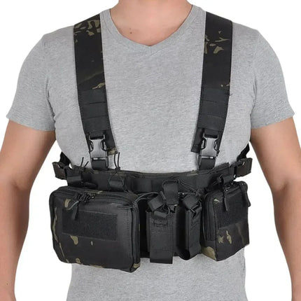 Tactical Chest Vest Rig Bag Field Training Vest Multifunctional Camouflage Strap with Multi-Pocket Outdoor Camping CS Match Pack - Khaki