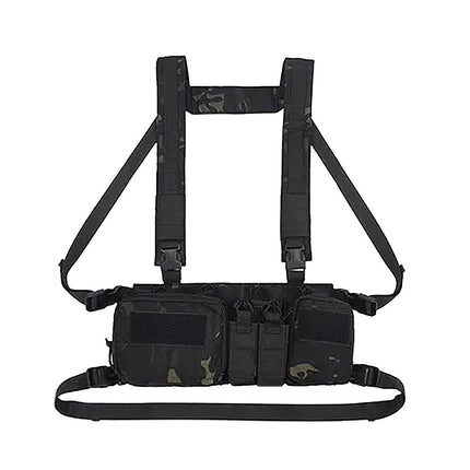 Tactical Chest Vest Rig Bag Field Training Vest Multifunctional Camouflage Strap with Multi-Pocket Outdoor Camping CS Match Pack - Black Camouflage