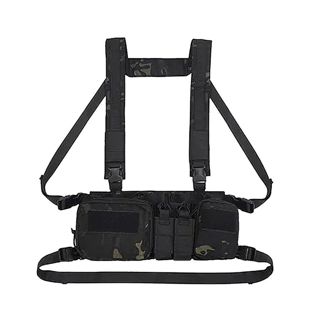 Tactical Chest Vest Rig Bag Field Training Vest Multifunctional Camouflage Strap with Multi-Pocket Outdoor Camping CS Match Pack - Black Camouflage