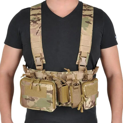 Tactical Chest Vest Rig Bag Field Training Vest Multifunctional Camouflage Strap with Multi-Pocket Outdoor Camping CS Match Pack - Black Camouflage