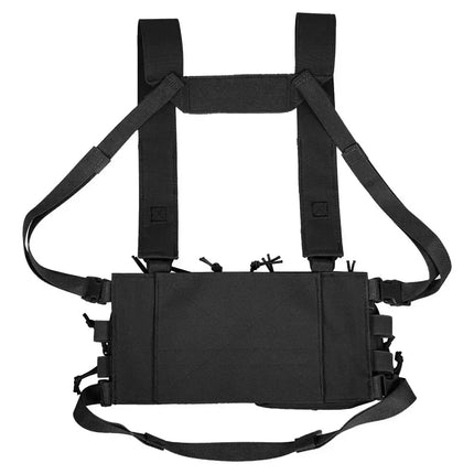 Tactical Chest Vest Rig Bag Field Training Vest Multifunctional Camouflage Strap with Multi-Pocket Outdoor Camping CS Match Pack - Black