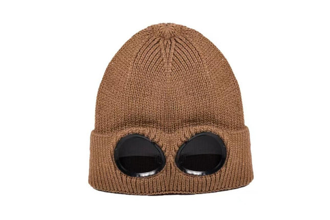 Winter Ski Hat with Goggles - Thermal Knit Beanie for Men & Women - Khaki