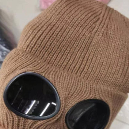 Winter Ski Hat with Goggles - Thermal Knit Beanie for Men & Women - Khaki