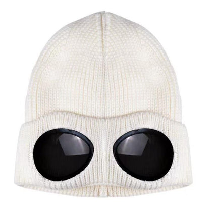 Winter Ski Hat with Goggles - Thermal Knit Beanie for Men & Women - Khaki