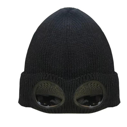Winter Ski Hat with Goggles - Thermal Knit Beanie for Men & Women - Black