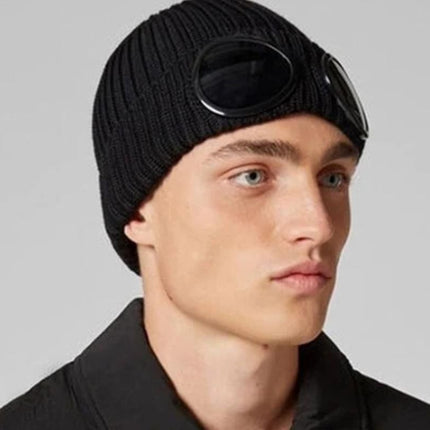Winter Ski Hat with Goggles - Thermal Knit Beanie for Men & Women - Black