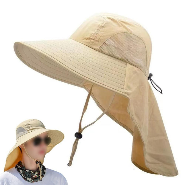 Sun Hats for Men Women Fishing Hat Breathable Wide Brim Bucket Hats with Neck Flap - Khaki