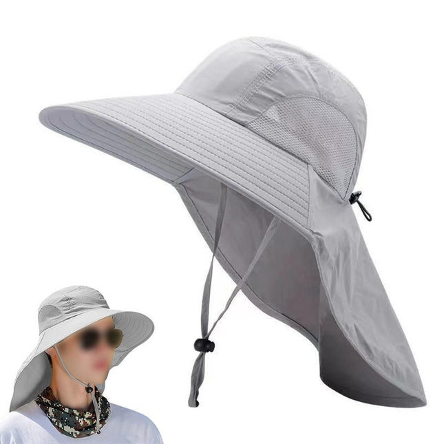 Sun Hats for Men Women Fishing Hat Breathable Wide Brim Bucket Hats with Neck Flap - Light Gray
