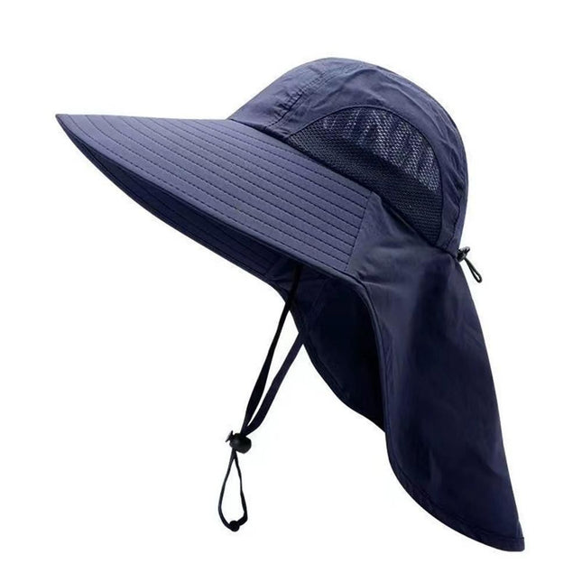 Sun Hats for Men Women Fishing Hat Breathable Wide Brim Bucket Hats with Neck Flap - Navy Blue