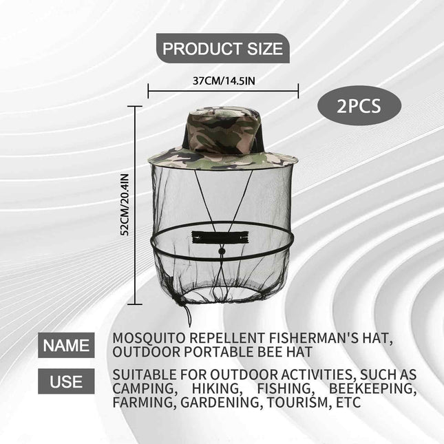 2 Pcs Anti Mosquito Hat for Fishing, Outdoor, Wide Brim Mesh Sun Hat (Assorted Colours)