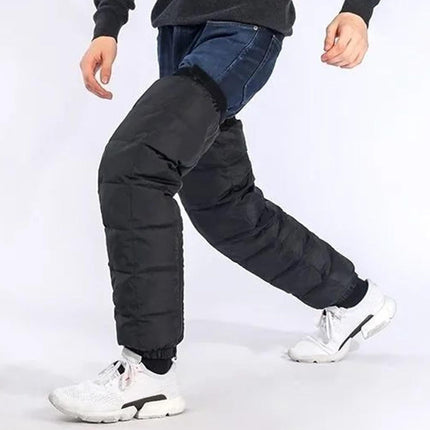 Cycling Leg Warmers Thermal Zipper Knee Sleeves Winter Waterproof 2pcs (Black)