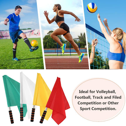 4pcs Hand Signal Flags Match Referee Flag Stainless Steel Pole Command Flag (Yellow, Red, Green, White)