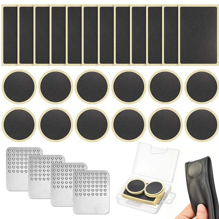 24Pcs Bike Tire Patch Kit with 4 Metal Rasps No Glue Needed for Bicycle Inner Tube Repair