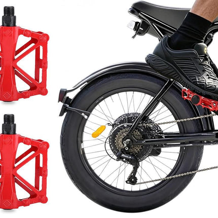 Aluminum Alloy Bike Pedals Wide Platform Lightweight Bicycle Pedals for MTB Road Bikes - Red