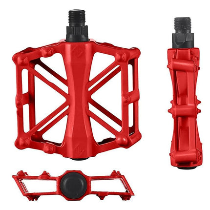 Aluminum Alloy Bike Pedals Wide Platform Lightweight Bicycle Pedals for MTB Road Bikes - Red