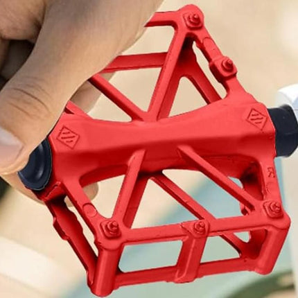 Aluminum Alloy Bike Pedals Wide Platform Lightweight Bicycle Pedals for MTB Road Bikes - Red