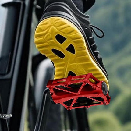 Aluminum Alloy Bike Pedals Wide Platform Lightweight Bicycle Pedals for MTB Road Bikes - Red