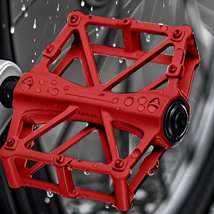 Aluminum Alloy Bike Pedals Wide Platform Lightweight Bicycle Pedals for MTB Road Bikes - Red