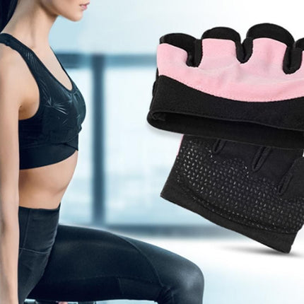 Breathable Workout Gloves Silicone Grip Half-Finger Gym Gloves for Weightlifting & Yoga - Pink & L