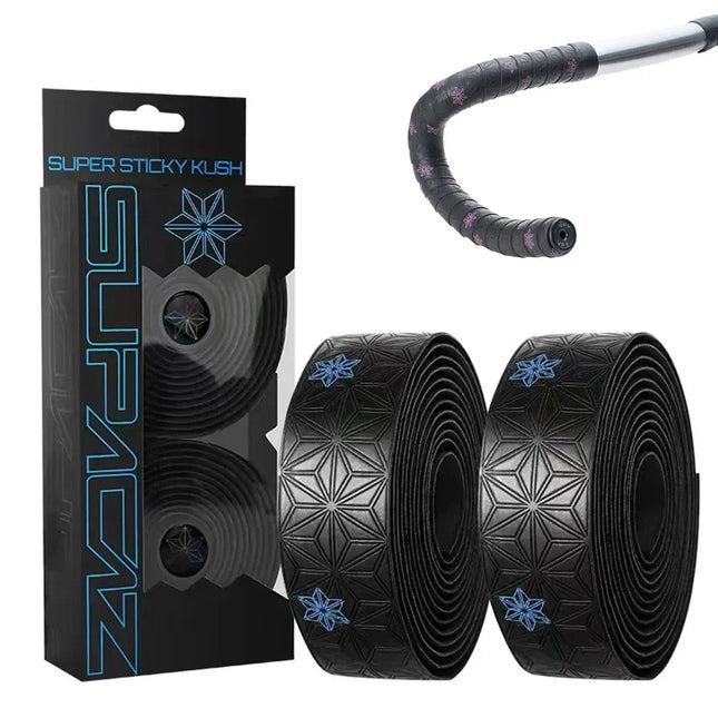 Road Bike Handlebar Tape AntiSlip AntiVibration PU with Bar End Plugs - Triangle Green