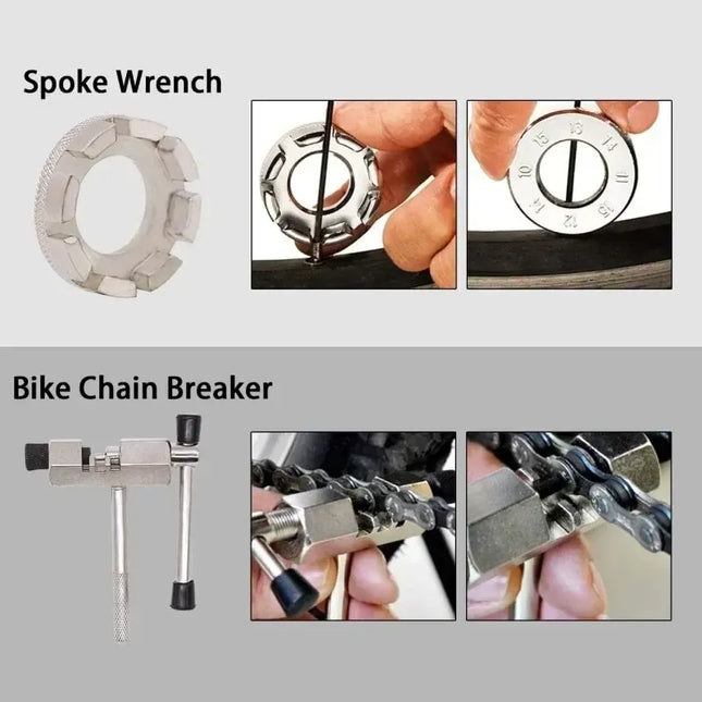 6 Pcs Bike Tool Kit For Mountain Bike With 3-in-1 Cassette Remover Wrench Chain Breaker - 6 Pcs Set