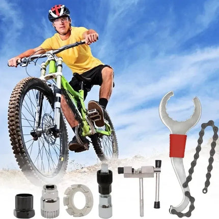 6 Pcs Bike Tool Kit For Mountain Bike With 3-in-1 Cassette Remover Wrench Chain Breaker - 6 Pcs Set