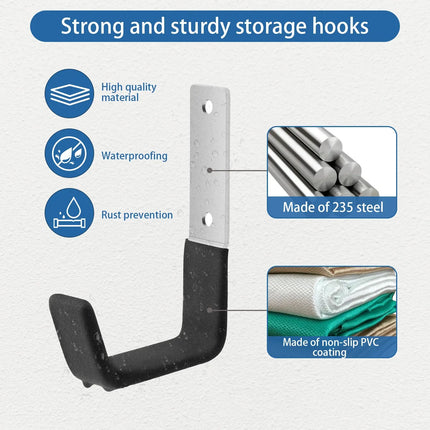6Pcs Garage Utility Hook Wall Mount Bicycle Hook Stand 50lbs Support Capacity Anti-Slip Coating Storage Hanger Kits - 6pcs S And M And L
