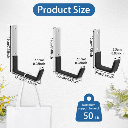 6Pcs Garage Utility Hook Wall Mount Bicycle Hook Stand 50lbs Support Capacity Anti-Slip Coating Storage Hanger Kits - 6pcs S And M And L