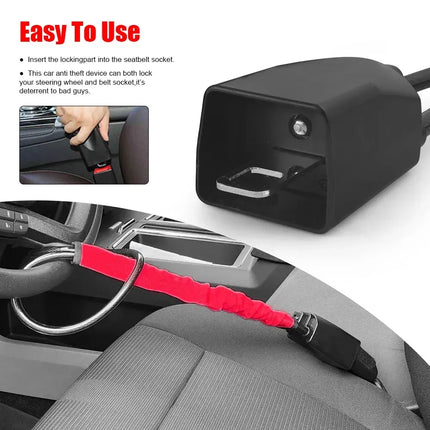 Car Steering Wheel Lock With Seat Belt Socket Steel Rope For Truck SUV Van RV With 3 Keys Universal Anti Theft Device - Yellow