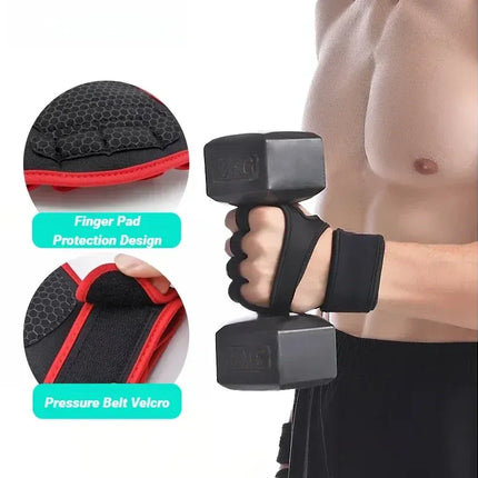 Half Finger Training Sport Gloves For Men Women Workout Fitness Body Building Weightlifting Gym Hand Wrist Protector Dumbbells - Black (1pair) L