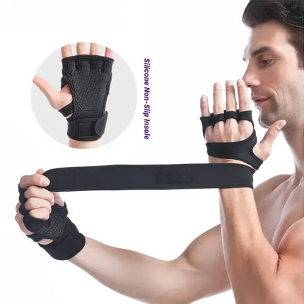 Half Finger Training Sport Gloves For Men Women Workout Fitness Body Building Weightlifting Gym Hand Wrist Protector Dumbbells - Black (1pair) L