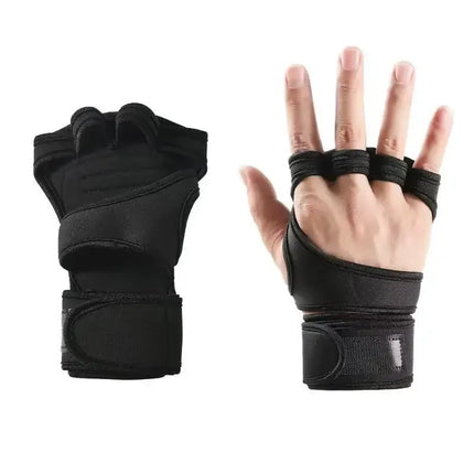 Half Finger Training Sport Gloves For Men Women Workout Fitness Body Building Weightlifting Gym Hand Wrist Protector Dumbbells - Red (1pair) XL
