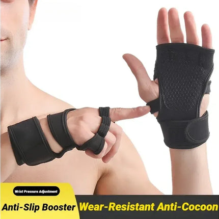 Half Finger Training Sport Gloves For Men Women Workout Fitness Body Building Weightlifting Gym Hand Wrist Protector Dumbbells - Red (1pair) XL