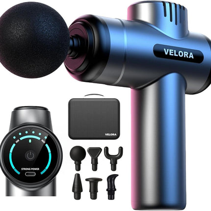 VELORA Mini Massage Gun - Deep Tissue Percussion Massager for Neck Back Shoulder Leg Foot - 6 Heads USB-C Rechargeable - Grey